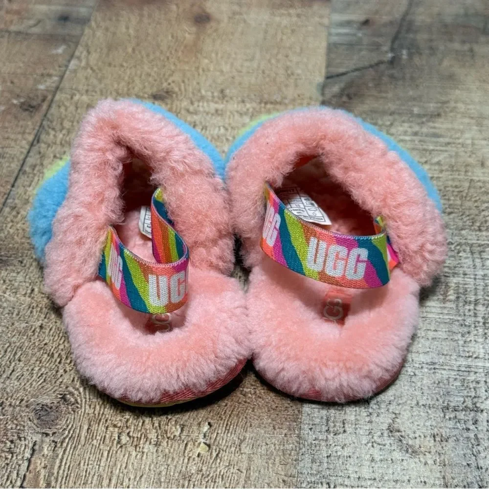 UGG FLUFF YEAH SLIDE LITTLE KID SIZE 8 PEACH BLISS MULTI SLINGBACK WOOL SANDAL